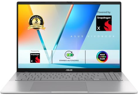 ASUS Vivobook S16 16 WUXGA OLED (Snapdragon X1, 32GB LPDDR5X, 1TB SSD, Adreno GPU, Windows 11) – Clavier AZERTY - sans Chargeur