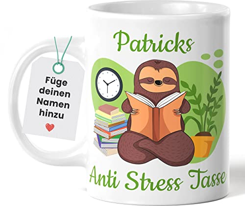 Niedliche Kaffeetasse mit Faultier Motiv für Studenten | Anti Stress Tasse | personalisiertes und persönliches Geschenk (grün), Keramiktasse 330 ml
