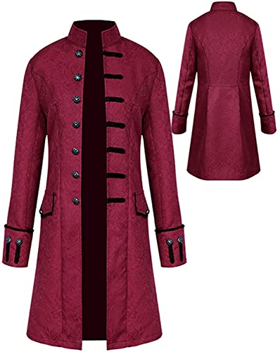 Sangdut Herren Mittelalter Steampunk Halloween Kostüme Männlich Gothic Frock Mantel Viktorianische Hofuniform Renaissance Bottom Vintage Erwachsene Festival Cosplay Frack, rot, XL