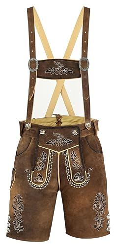 RIDEX Men's Bavarian Oktoberfest Antique Leather Lederhosen Short Trouser with Matching Suspenders LH3