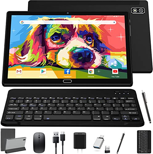 Tablet 10 Pulgadas Android 11 Tablets, 2 en 1 Tablet PC con 4+64/128GB Almacenamiento Octa-Core, Dual Sim Card Slots Soporte 4G Cellular Tablet con Teclado, Cámara 13MP, Batería 6000mAh, GPS