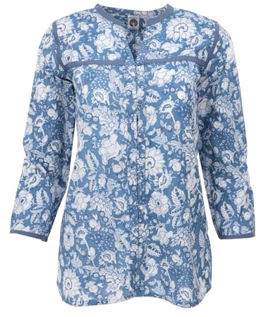 GURU SHOP Handbedruckte Bohobluse, Luftige Baumwollbluse - Hellblau, Damen, Size:L