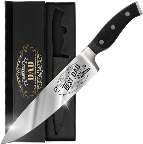CUTLINX Birthday Gift “Best DAD” - Premium Chef Knife Gift - 8in/20cm Stainless Carbon Steel Kitchen Knive w/Pakka Wood Handle - Father's Day, Christmas, Housewarming, Anniversary, Holiday Gifts