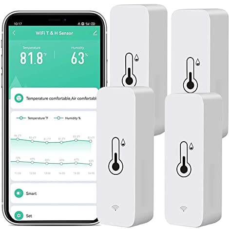 Sensor de termómetro higrómetro WiFi: Monitor inteligente de temperatura y humedad, con monitor remoto y alerta de notificación de aplicación TUYA, funciona con Alexa (paquete de 4)