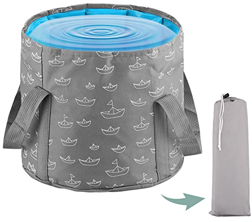 COLFULINE Cubo plegable de 25 litros, cubo de agua plegable portátil, contenedor de agua plegable para camping, para viajes, senderismo, pesca, barco, jardinería, lavado de coches, spa (gris)