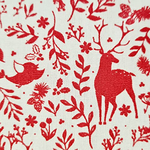 0,5m Stoff Baumwollstoff weiss Deer Red rot Hirsche Zweige skandi Weihnachtsstoff Weihnachten