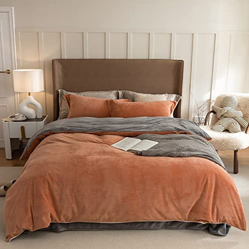 Tospass Winter Bettwäsche 135x200cm 4 Teilig Plüsch Flanell Fleece Sandstone Grau Warm Winterbettwäsche Flauschig Samt Cashmere Touch Wende Bettbezug mit Reißverschluss 2 Kissenbezug 80x80cm