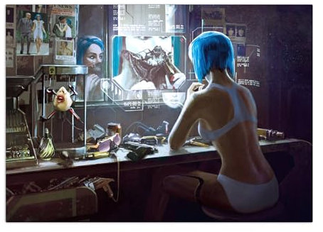 Displate Offiziell Cyberpunk 2077 MetallPoster Magnetische Befestigung Inklusive Lizenziert Bilder Hochwertiges Poster Concept Arts - Smoke and mirrors Poster 67.5 cm x 48 cm