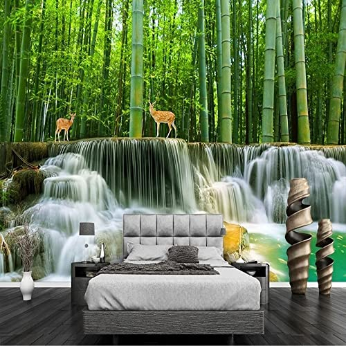 XAONUO Grün 3D Wandaufkleber Wandtattoos Grün Bambus Strom Wandsticker Fototapeten 350X254Cm Selbstklebende Abnehmbar Vinyl Wandsticker/Wandgemälde Kunst Aufkleber Dekoration