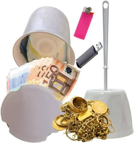 Nascondiglio segreto in vero scopino da WC scopino per wc cassaforte con doppio fondo grande capacità per banconote, carte di credito, chiavi e altro
