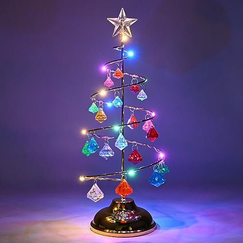 Luci dell'albero di Natale in cristallo 33cm tavolo decorazione dell'albero di Natale Lampada per albero di Natale con LED e ciondolo di cristallo Decorazione da tavolo di Natale (Multicolore)