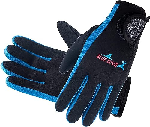 MIAOLLUN Néoprène Combinaison Gants Plongée Gants De Natation 2Mm, pour Femmes Hommes Chaud Extensible Plongée Plongée avec Tuba Gants Réglable Main,Bleu,L
