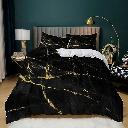 XCQHZYQ Bettwäsche 180x200 cm Marmor Schwarz 3 Teilig Bettwäsche Bettbezug Set Mikrofaser Bettbezüge für Erwachsene Kinder, mit 2 Kissenbezug 80x80 cm