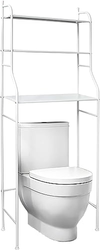 YverLand Estantería sobre WC para almacenaje. Mueble de baño para Inodoro con 3 estantes. Armario Auxiliar Organizador metálico Blanco para Lavabo. (Rectangular)