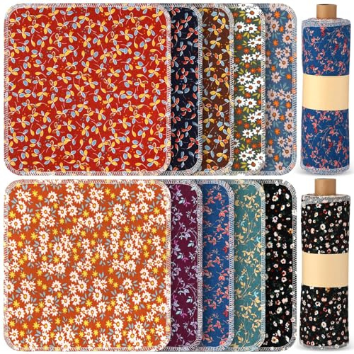 Redbaker 50 Pcs Reusable Paper Towels Paperless Towels Reusable Cotton Cloths Reusable Toilet Absorbent Washable Paper Towels with Roll Kitchen Dishcloth for Kitchen Paperless Dishcloths (Plants)