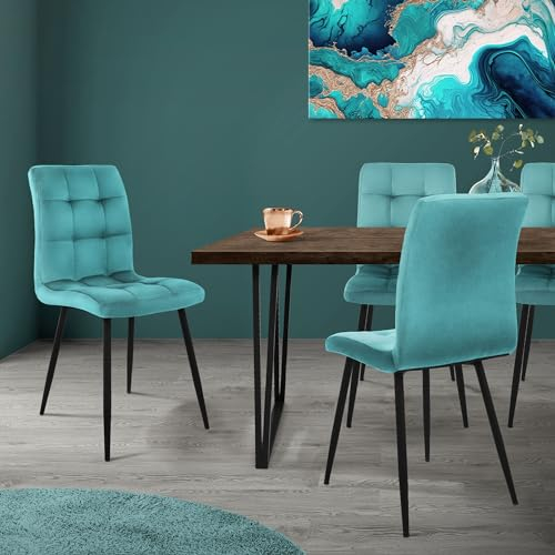 ML-Design Esszimmerstühle 4er Set, Petrol, Küchenstuhl mit Samtbezug, Wohnzimmerstuhl mit Rückenlehne, Polsterstuhl mit Metallbeinen, Ergonomischer Stuhl für Esstisch, Esszimmerstuhl Küchenstühle