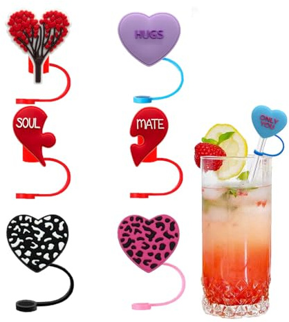 0.4in Straw Cover for Cup, Straw Topper for Stanley 30&40 oz Tumbler with Handle, 7pcs Silicone Straw Cap Reusable Tips Water Bottle Lids Valentine's Day Gifts Cup Accessories