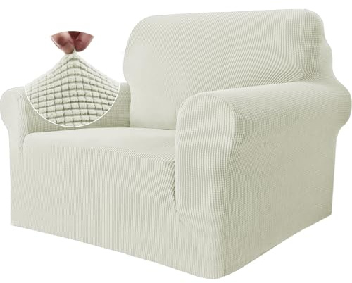Ystyle Stretch Sofa Überzug 1 Sitzer, Naturweiß | Elastisch Sofabezug mit Armlehnen, Jacquard Couch Überzug Rutschfest, Waschbar Sofa Cover Protector für Hunde Haustiere