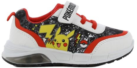 Pokemon Blinkschuhe Jungen von 3 bis 9 Jahre, Niedriger Leuchtschuhe 29 EU mit Licht für Kinder, Lustige LED Turnschuhe für Junge mit Klettverschluss, ideal for Schule und Freizeit, Rot