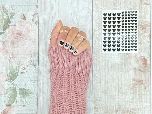 Mouse Face Sheet of Cute Nail Stickers Self Adhesive - Nail Decals - Nail Art Stickers for Nail Designs - Gifts for Girlfriend - Valentine Nail Stickers (Black)
