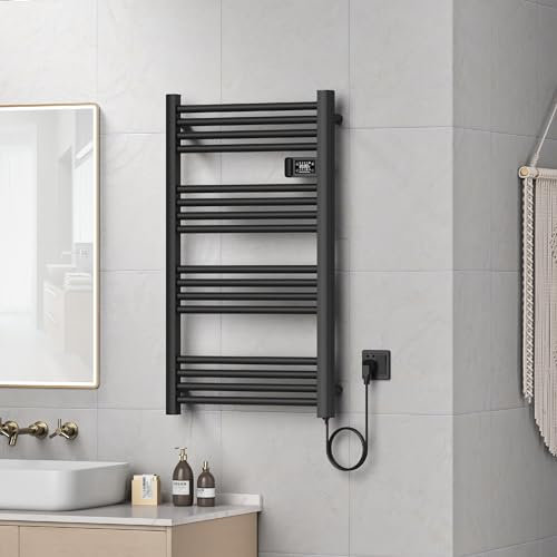 pro.tec Scaldasalviette Elettrico Bagno Scalda Asciugamani da Parete 96 x 54 cm Termoarredo Elettrico 500 W con Termostato Digitale Programmabile - Nero