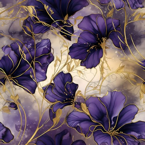 REDAMANCY Watercolor Luxury Purple Golden Peony Flower Leaf Boho Peel and Stick Wallpaper Vintage Easy Peel Off for Nightstand Drawer Renter-Friendly 17.7x236}