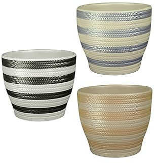Red Carpet Studios Lot de 3 cache-pots de fleurs en terre cuite émaillée pour intérieur ou extérieur Motif rayures vernies Noir/bleu/orange 12 x 12 cm