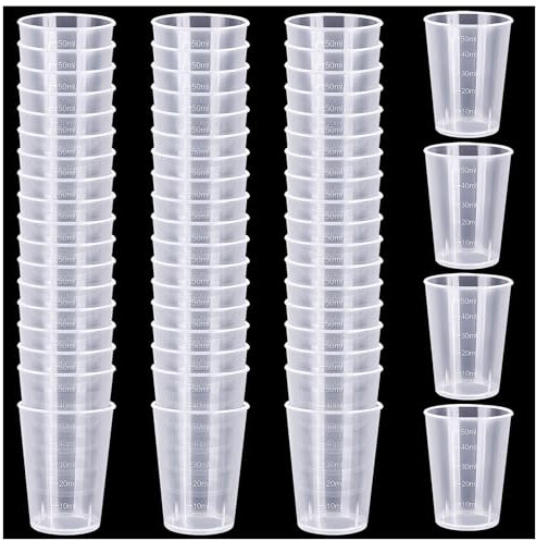 60 tazas medidoras de plástico, vasos de mezcla de resina de 50 ml, vasos de mezcla de epoxi, tazas medidoras de pintura para resina, vasos de plástico epoxi