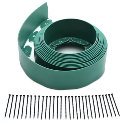 DKIEI Lawn Edging, 10m of Flexible Garden Edging Border with 30 Super Strong Securing Pegs Anchors, Landscape Grass Border for Lawns Paths Driveways Pavement All Gardening Ideas, 50mm High, Green