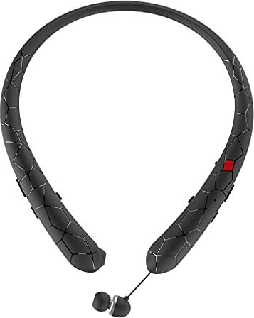 FAOONNMY Bluetooth Neckband Headphone Wireless Sports Headset, In-Ear Wireless Earbuds with Retractable Earphone Cable, CSR Stereo Noise Cancelling Earphones for Running Cycling Fitness Black