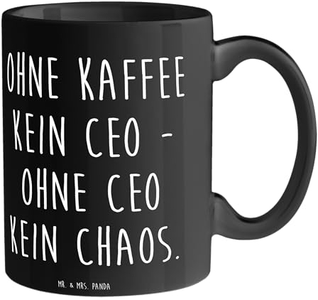 Mr. & Mrs. Panda Tasse Spruch CEO ohne Chaos - Geschenk, Kaffee, Arbeitsalltag, Führungsposition, Kaffeebecher, Chief Executive Officer, Beruf,