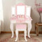 WOODENFUN Rosa Kinder Prinzessin Schminktisch mit dreifachem Klappspiegel, Hocker, Schublade, Make-up-Set, Sternenmuster multifunktionaler hölzerner Schminktisch für Kindergeburtsgeschenk