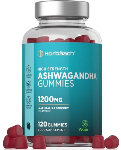 Ashwagandha Gommose 1200mg | 120 Caramelle Vegane per 2 Mesi | Gusto Lampone | Ashwagandha Polvere Estratto Withania Somnifera | Contiene Withanolidi | Integratore ad Alto Dosaggio | Horbaach