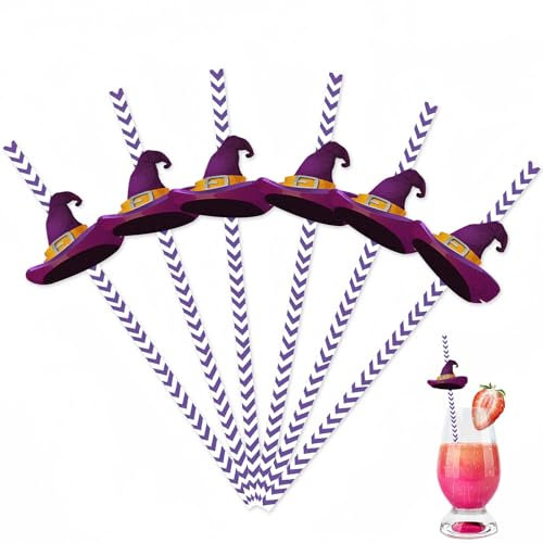 Halloween Paper Straws,24pcs Halloween Party Straws Wizard Hat Pattern Drinking Straws Paper Cocktail Straws for Restaurant Home Bar Halloween Party Juice Coffee Cold Drink Accessories