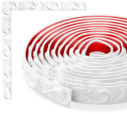 TECDW Bandes décoratives murales flexibles, bandes décoratives murales autocollantes, DIY moulure encadrement, pour armoires, bords de murs, décoration de la maison (Blanc, 3 mètres)