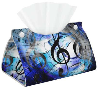 Taschentuchbox mit Musiknoten und Notenschlüssel, PVC-Leder, Servietten-Box, Abdeckungen für Zuhause/Büro/Auto-Dekoration
