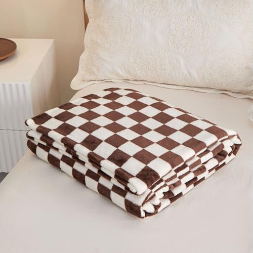 DOTBUY-SHOP Léger Couverture, Couvertures en Flanelle, Damier Couverture Polaire, Couverture Douce, Jeté de Canapé Convient (100x150cm,Carreaux Marron)