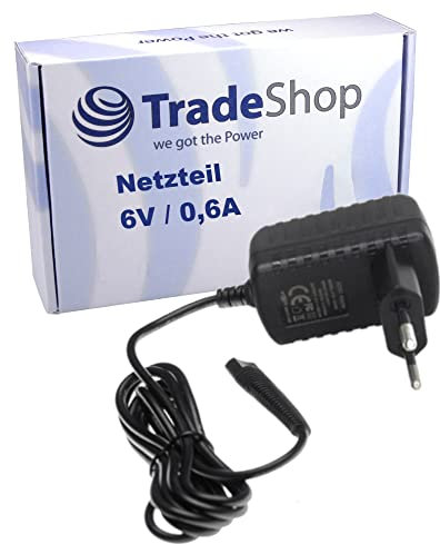 Trade-Shop 6V 600mA Netzteil Ladegerät Ladekabel kompatibel mit Braun CruZer 5 BT5050 (5418), HC5050, HC5090 (Typ 5427, 5429), Head Hair Clipper HC3050