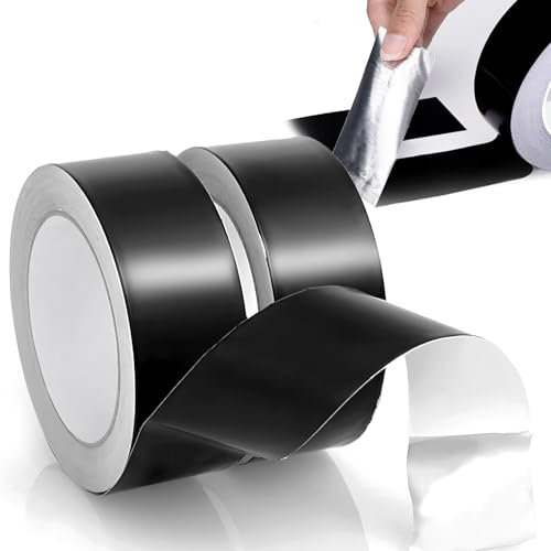 ZZHypGr Aluminium Klebeban 50mm x 20m, Selbstklebendes Alu-Klebeband Aluband, Wasserdichtes- und hitzebeständiges Band zum Versiegeln, Reparieren und Isolieren (Schwarzes Band 2pcs)