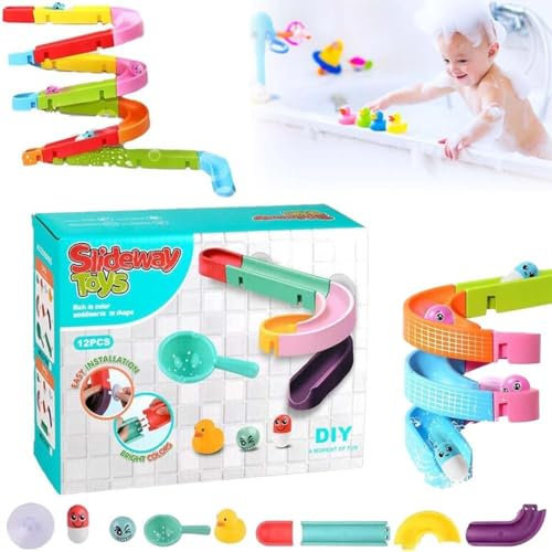 Interactive Bathtub Slide Set Toddler Bath Toys,Utrum Interactive Bathtub Slide Set Toddler Bath Toys,Badespielzeug Badewannenspielzeug Kinder Spielzeug,DIY Kugelbahn Badewannenspielzeug mit Saugnäpfe