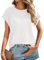 Chicrise T Shirt Damen Sommer Kurzarm Rundhals Bluse Fledermausärmel Elegant Casual Basic Strick Oberteil Weiß Mittel 38-40