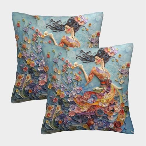 kaiyun Orientalische Frauen Kissenbezug,2er-Pack 40x40cm Sofa Kissen,modernes Roll Papierschnittkunst,Schlafzimmer,wohnzimm,Outdoor