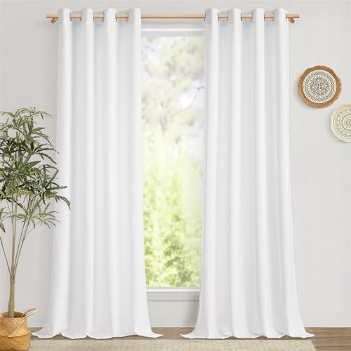 MRTREES Gardinen Leinenoptik mit Ösen Wohnzimmer Modern Vorhang Weiss Halbtransparent Ösenschal 2er Set 230 cm Lang, 140 cm Breit, Vorhänge Leinen Weiß Schlafzimmer Curtains Living Room