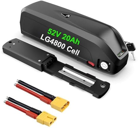 Ebike Battery 52V 20Ah W/ LG4800 21700 Cells -Electric Bike Battery with Cell Holder/BMS Board for 0-1500W Ebike Conversion kit (W/ 3A Fast Charger)
