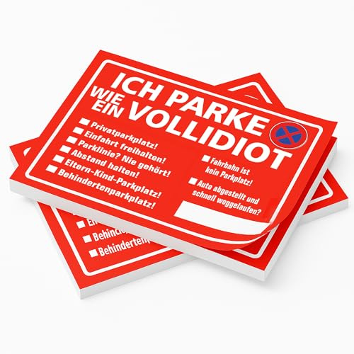 2x Vollidiot Geparkt Notizblock | Fun Set mit 2 Blöcken in Rot für die Windschutzscheibe | Falschparker Strafzettel | 50 Blatt zum Abreisen in DIN A7, mehrere Ankreuzmöglichkeiten (Vollidiot Geparkt)