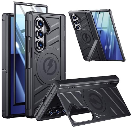 spoovcto für Samsung Galaxy Z-Fold-7 Hülle: Dualer Ständer, Kompatibel mit MagSafe, Militärstandard Scharnierschutz, Integrierter Display-Schutzfolie, Stoßfest Schutzhülle für Galaxy Z Fold7, Schwarz