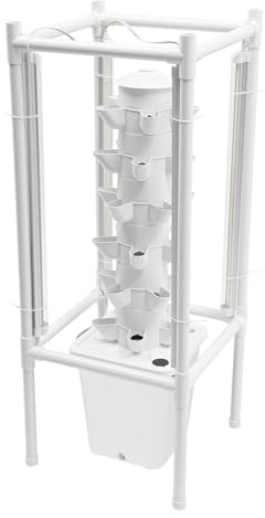 C-Juzarl Hydroponic Growing System mit Licht und 30 Löcher- Vertikal Hydroponik Turm mit 10L Wassertank, Garden Aeroponic Tower Kit für Obst, Gemüse und Kräuter (Weiß)