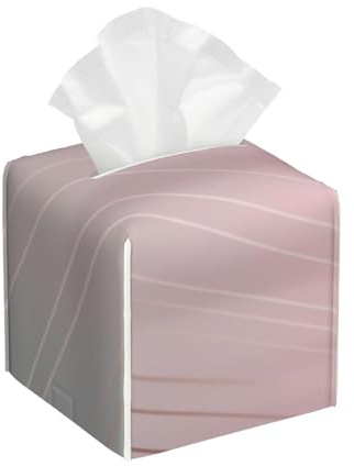 Classy Rose Gold Pink Grey Gradient Pattern Square Leather Tissue Box Cover Premium Decorative Organizer with Non-Slip Base for Bathroom Vanity Nightstand Countertop