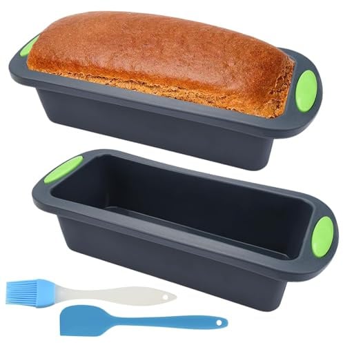 2 Stück Silikon Brotbackform - 28x12.6x6CM Antihaft Brotbackformen mit 1 Bürste und 1 Spachtel, Brotbackformen, Kastenbackform Backformentoast backform Kastenform Brot für Kuchen und Brote,Dunkelgrau