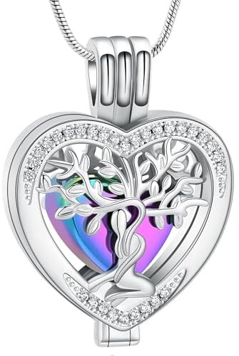 VCCWYQK Colliers urne funéraire en forme de cœur pour les cendres pour femmes Bijoux Fleur Mémorial Mini Keepsake Cendres Pendentif creux